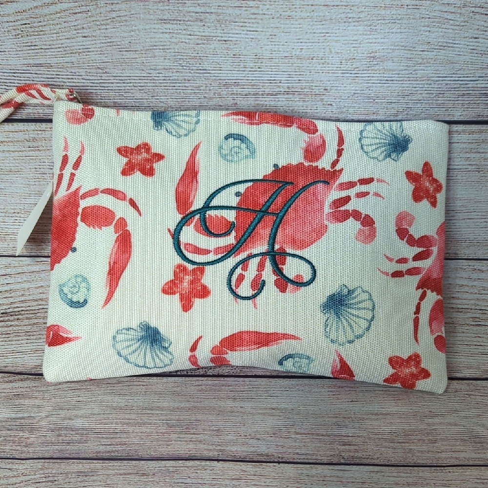 Crab Print Cosmetic Bag - Red and Blue